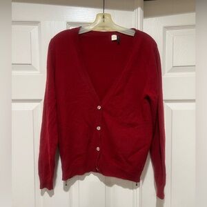 Zoe couture cashmere v neck sides Zipper‎ leather insert cardigan Sweater size M